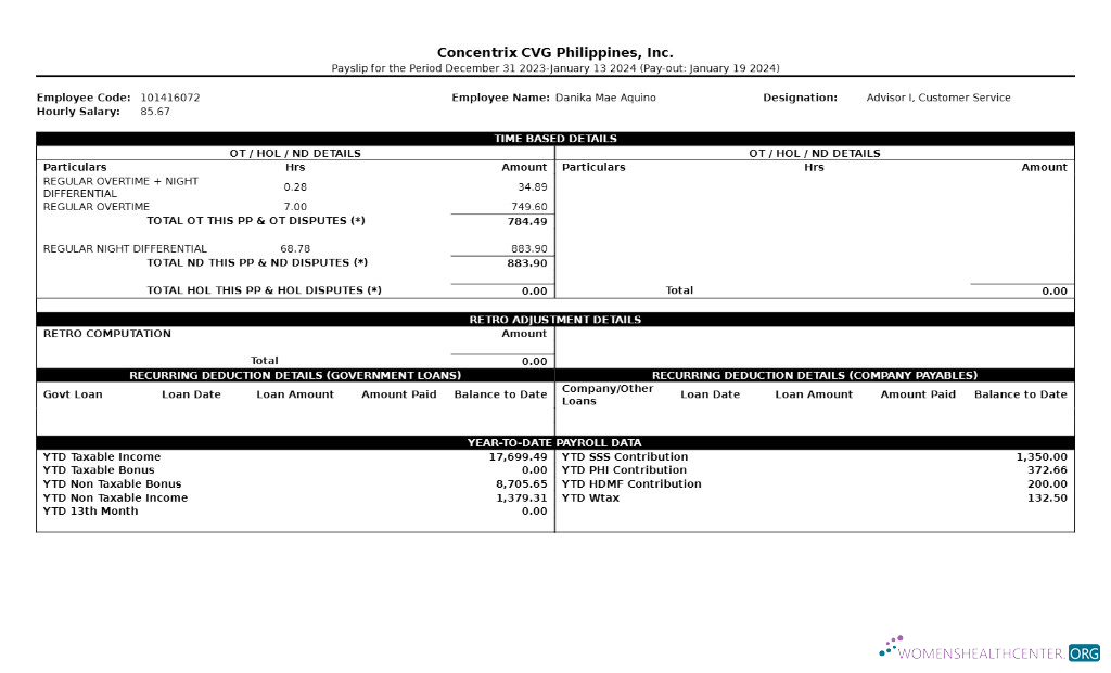 Download Concentrix CVG Philippines payslip template in Word and PDF formats.pdf, 2 Photoshop template